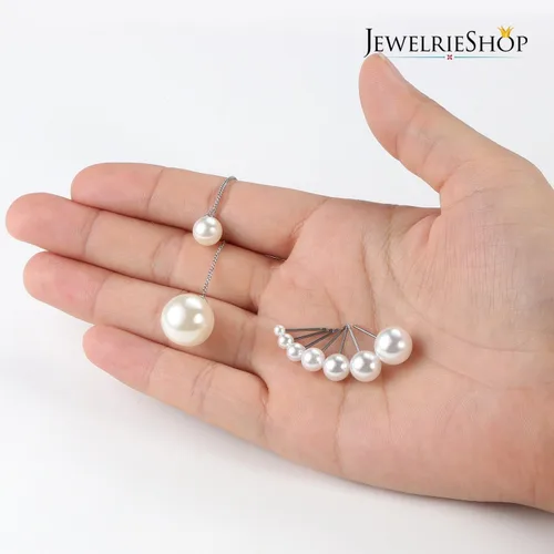 Miniatura 5 de JewelrieShop Aretes de perlas sintéticas, hipoalergénicos, colgantes para mujer