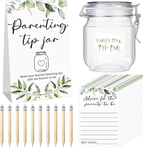 Miniatura 20 de Roowest Tarjetas de consejos de Baby Shower para bebé para nuevos padres - Cartel de frasco de propinas para nuevos padres, 60 tarjetas de consejos