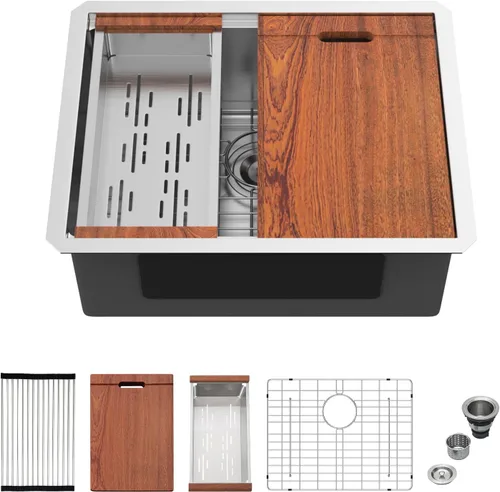 Miniatura 27 de Mocoloo Fregadero de barra de montaje inferior de 15 pulgadas, fregadero de cocina pequeño de 15 x 15 pulgadas, calibre 18, de acero inoxidable