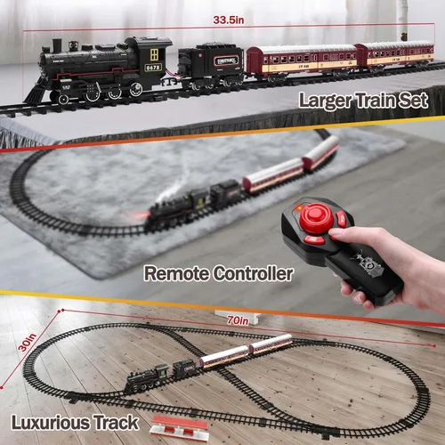 Miniatura 2 de Conjunto de tren para niños, locomotora con control remoto bajo el árbol de Navidad, tren eléctrico de juguete con vagones y vías largas, regalo