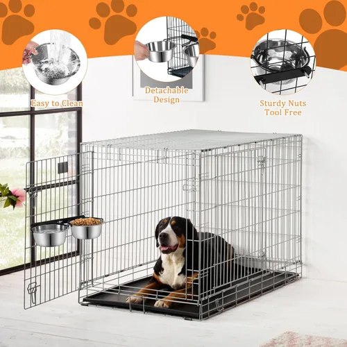 Miniatura 6 de Tazón de Agua para Jaula de Perro Sin Derrames, ShineMe Juego de Tazones de Comida y Agua para Perro Montables, Tazones de Alimentación Colgantes