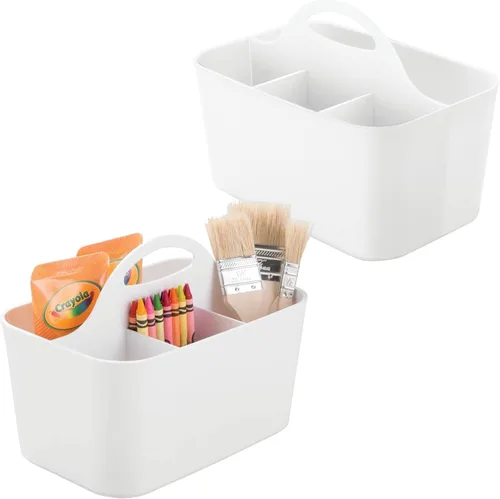 Miniatura 10 de mDesign Organizador portátil de plástico para manualidades, cesta dividida con asa, para manualidades, costura, suministros de arte, capacidad