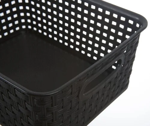 Miniatura 3 de Cestas de almacenamiento tejidas de plástico negro, paquete de 6 cestas de tejido organizador para cocina, oficina, baño