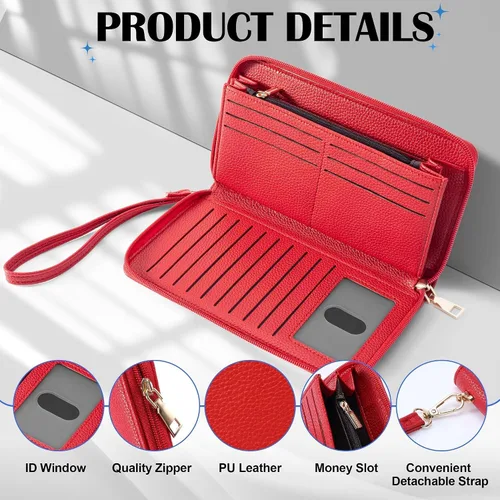 Miniatura 41 de Chelmon - Monedero para mujer de cuero genuino con bloqueo de señal RFID, para tarjetas de crédito