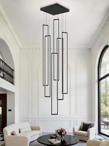 Miniatura 16 de ykolupty Moderno candelabro LED ajustable colgante negro lámpara colgante 3 luces rectangulares candelabros para cocina, escalera de isla comedor