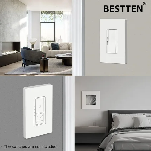Miniatura 2 de Paquete de 50 placas BESTTEN de pared sin tornillos de 1 banda, USWP4 brillante blanco roto, cubierta de salida de decorador, placa frontal