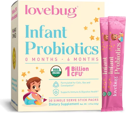 LOVEBUG Probióticos para bebés de 0 a 6 meses – Probióticos orgánicos del USDA para bebés, apoya los gases del bebé, cólicos, diarrea y alivio del