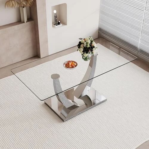 Miniatura 37 de Mesa de comedor moderna para mesa de comedor de mármol sintético de 4/6, 63 pulgadas, mesa de cocina rectangular, mesa de cocina y comedor de fácil