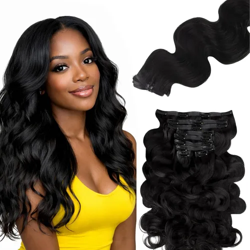 Miniatura 13 de Lashey - Extensiones de cabello con clip sin costuras, de cabello humano real, 7 unidades, 110 g, 14 pulgadas, color negro natural, lacio
