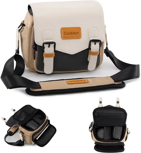 Miniatura 16 de Cwatcun Bolsa para Cámara Bolsa de Mensajero Cruzada de Hombro para Cámara, Bolsa de Fotografía de Viaje para Hombres/Mujeres con Soporte para Blanco
