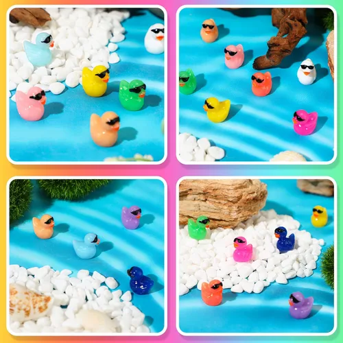 Miniatura 4 de Qunclay 250 mini patos de resina coloridos para cruceros, pequeños patos con lentes de sol, pato para ocultar bromas, casa de muñecas de bricolaje