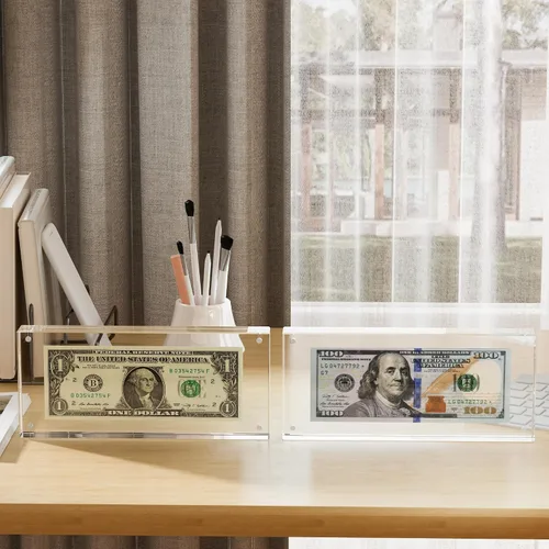 Miniatura 2 de Estuche de visualización con forma de billete de dólar de 7.8" x 3.9" – Estuche acrílico con marco para billetes de dólar, soporte magnético