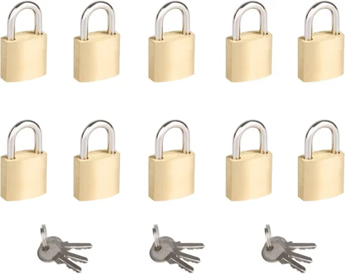 Paquete de 10 cerraduras pequeñas con las mismas llaves, 3/4 pulgadas de ancho con cuerpo de bloqueo de latón macizo con la misma llave, mini