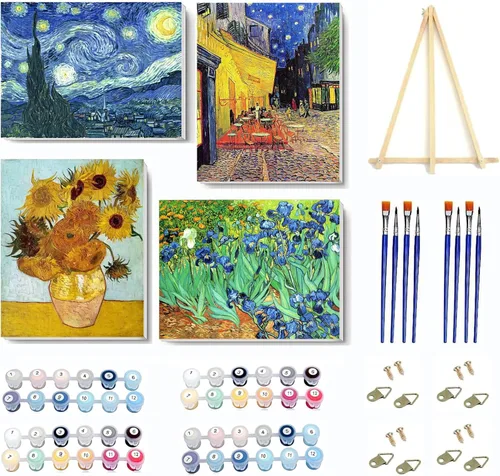 Miniatura 20 de VIGEGU Paquete de 4 pinturas por números para adultos, lienzo enmarcado, con caballete de madera, pintura por números para niños de 8 a 12 años
