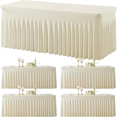 Miniatura 12 de Paquete de 2 manteles color azul bebé para mesas rectangulares de 6 pies, mantel ajustable de elastano, fundas de mesa elásticas de 6 pies, manteles