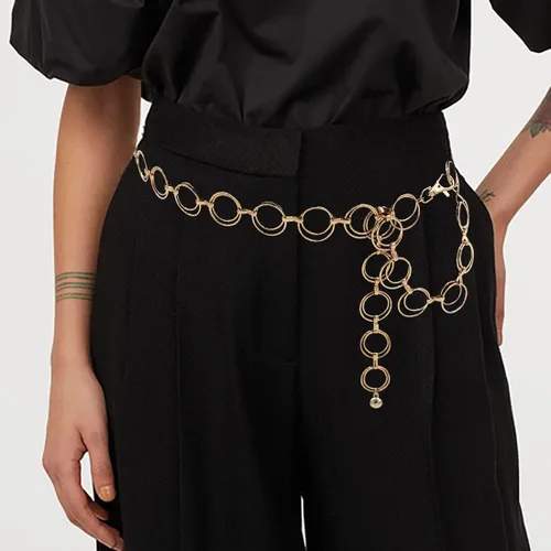 Miniatura 7 de HIQUACC Cadena de cintura de metal para mujer, joyería de cuerpo grueso, cinturón de eslabones para el vientre