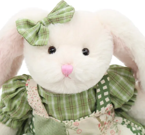 Miniatura 5 de Oitscute Pequeño y suave conejo de peluche de 15 pulgadas, juguete para bebés y niñas (conejo blanco con vestido a cuadros verde)