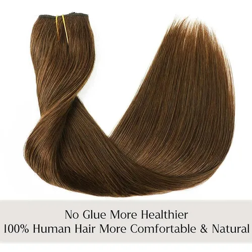 Miniatura 2 de Extensiones de cabello humano real, cabello lacio marrón chocolate de 12 pulgadas con alambre oculto y línea de pescado transparente