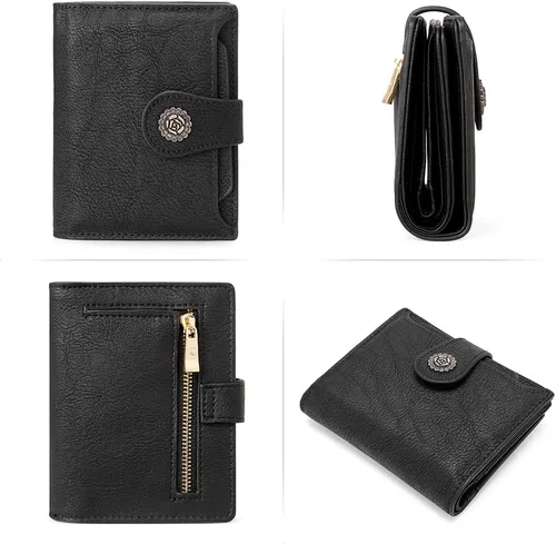 Miniatura 6 de CLUCI Cartera RFID triple pequeña para mujer, Negro
