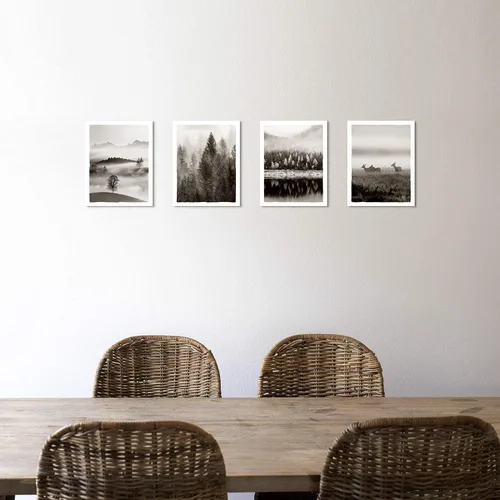 Miniatura 3 de Imágenes de paisajes de la naturaleza, arte para pared, bosque brumoso, árbol, montaña, animales salvajes, ciervos, lago, escena, obra de arte