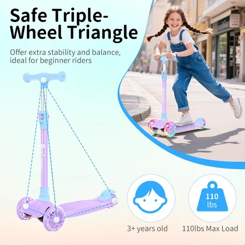 Miniatura 5 de BELEEV Patinetes para Niños de 3 Ruedas Patinete de Empuje para Niños Pequeños Niñas y Niños, 4 Alturas Ajustables, Inclinarse para Dirigir, Ruedas