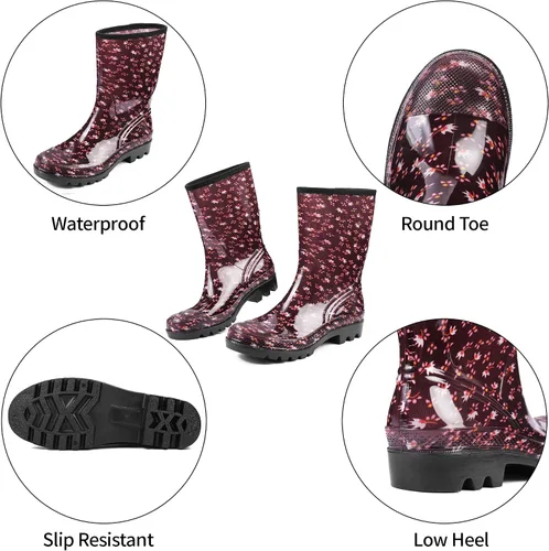 Miniatura 68 de DKSUKO Waterproof Womens Rain Boots insulated,Lightweight Rubber fashion Boots in Gardening,Warm and Comfortable Wide Calf Rain Boots with Glossy in