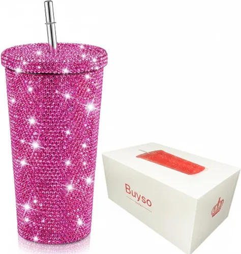 Miniatura 7 de Vaso térmico con diamantes de imitación con tapa, reutilizable, aislado, de acero inoxidable de alta calidad, botella de agua estética de primera