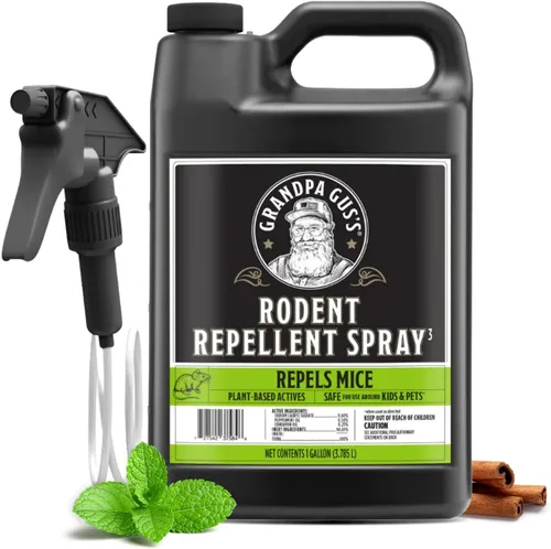 Grandpa Gus's Repelente de roedores en aerosol con rociador, aceites naturales de menta y canela repelen ratones y detienen ratas, 1 galón (paquete