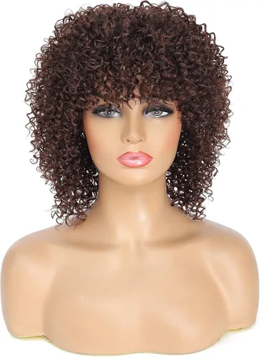 Miniatura 8 de Pelucas cortas para mujeres negras, pelucas afro rizadas para mujeres negras, pelucas rizadas con flequillo, pelucas trenzadas de repuesto de 27/613