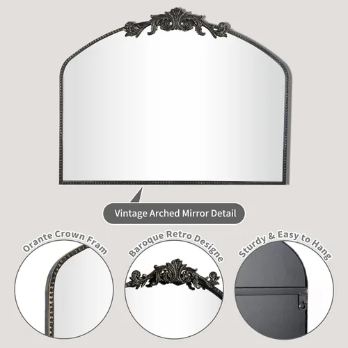 Miniatura 5 de AIXI HOME - Espejo de pared arqueado negro antiguo de cuerpo entero, 22"x65", espejo de pie elegante vintage Arendahl con marco de metal
