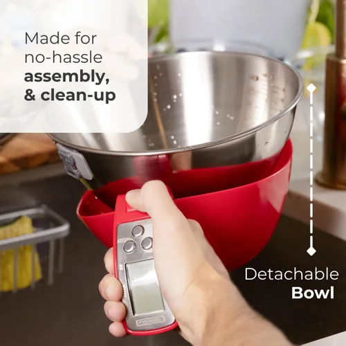 Miniatura 6 de Fradel Báscula digital de cocina con cuenco (extraíble) y taza medidora, acero inoxidable, luz de fondo, capacidad de 11 libras, para cocinar, Rojo