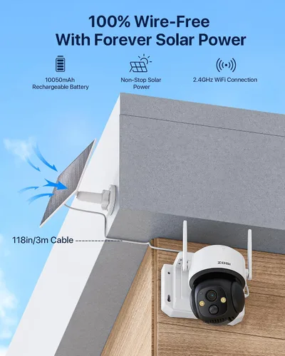 Miniatura 2 de Cámara de seguridad ZOSI C291 4MP inalámbrica con batería para exteriores con panel solar, cámara panorámica/inclinación de 2.5K 360, seguimiento