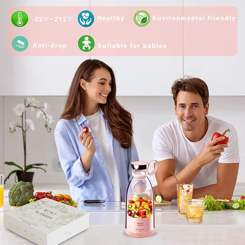 Miniatura 5 de Licuadora portátil de jugo, licuadora de jugo fresco, exprimidor eléctrico portátil inalámbrico de 11.8 fl oz, licuadora de jugo fresco portátil