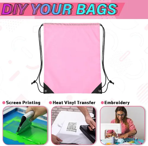 Miniatura 3 de 100 bolsas de mochila con cordón a granel, bolsas de cuerda para gimnasio, escuela, viajes, regalos de bricolaje, Rosa claro