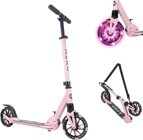 AERO MOBILITY Patinete para niños de 6 años, adolescentes y adultos | Ruedas iluminadas, freno de mano, alfombrilla de goma y absorción de impactos