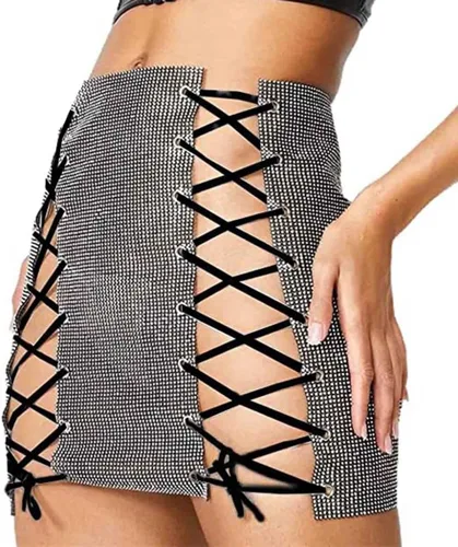 Miniatura 2 de Jemiwa Falda de cadera con diamantes de imitación brillantes para mujer