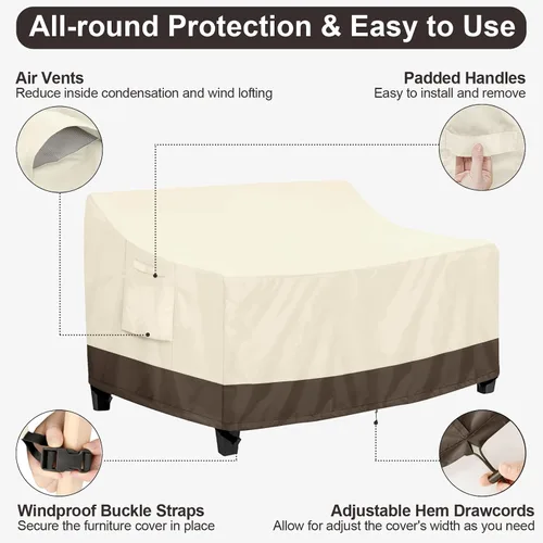 Miniatura 5 de PureFit Funda impermeable para sofá de exterior, funda para muebles de sofá de patio, funda de sofá biplaza de 2 plazas con ventilación de aire