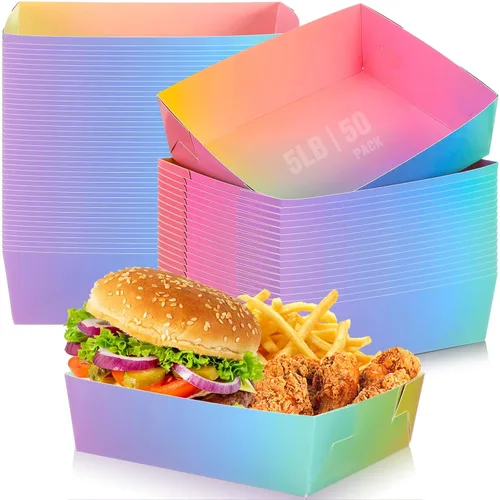 Miniatura 25 de Uiifan 50 bandejas de papel extra grandes de 5 libras desechables para alimentos, barco, nachos, bandejas para servir aperitivos, resistentes a