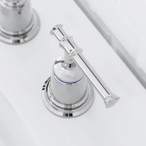 Miniatura 6 de Grifo clásico de baño de 8 pulgadas, grifos de baño para fregadero de 3 agujeros, grifo de baño de níquel cepillado generalizado con drenaje Cromo