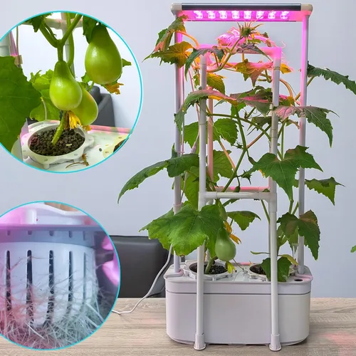 Miniatura 3 de E SUPEREGROW Kit de sistema de cultivo hidropónico con enrejado, sistema de jardinería hidropónico alto inteligente con luz LED de crecimiento, kit