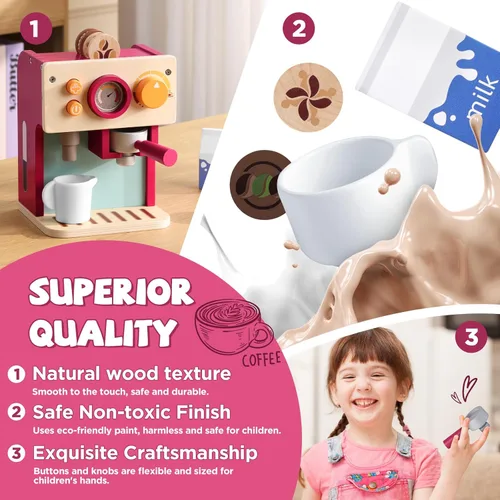 Miniatura 3 de GAGAKU Máquina de café de madera para niños pequeños, juguetes de aprendizaje Montessori para niñas y niños de 3, 4, 5 años, accesorios de cocina