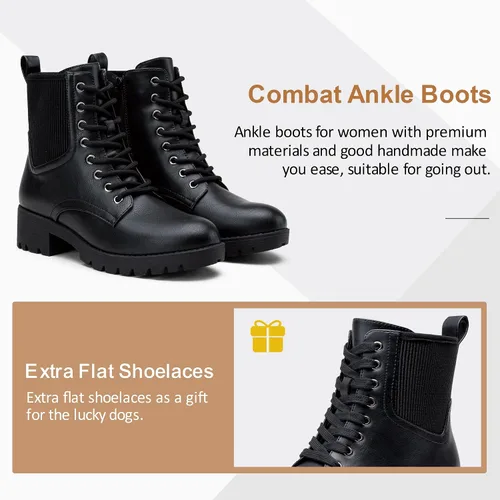 Miniatura 5 de Vepose Women's 916 Ankle Boots, Combat Lace up Short Booties with Inside Zipper