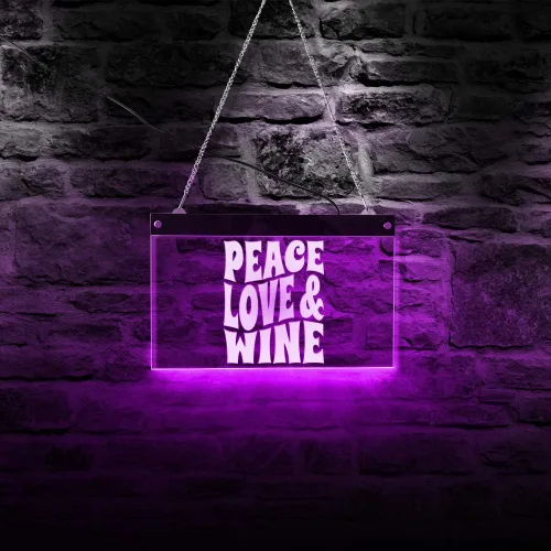 The Geeky Days Custom Peace Love and Wine LED Neon Bar Sign Custom Business Logo Cita divertida Bar Pub Iluminación Decoración de pared Letrero de