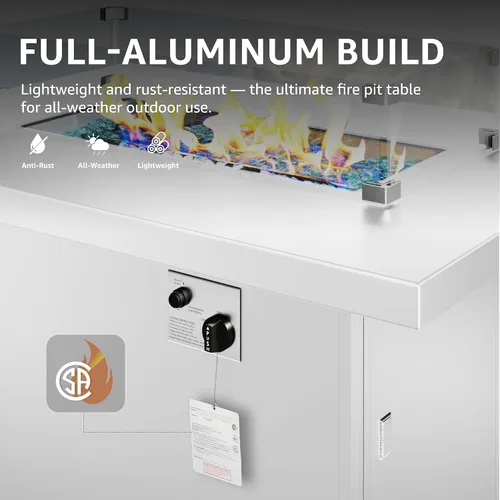 Miniatura 7 de BULEXYARD Mesa de Hoguera de Propano para Exteriores de Aluminio de 43", Mesa de Centro de Hoguera Rectangular de 60,000 BTU con Protector contra