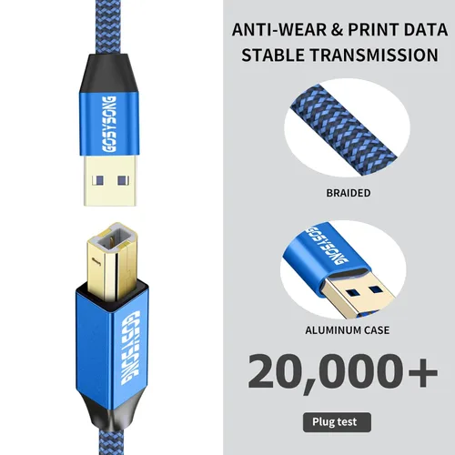 Miniatura 7 de Cable de impresora USB 2.0 de 30 pies - Alta velocidad tipo A a tipo B, compatible con HP, Canon, Dell, Epson, Xerox y más (azul)