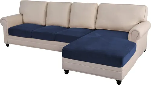 Miniatura 19 de MIFXIN Juego de 4 fundas de asiento para sofá seccional, de terciopelo elástico, en forma de L, protector de muebles para sofá seccional Azul