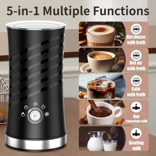 Miniatura 3 de SEEDEEM Espumador de leche, espumador de leche eléctrico 5 en 1 y vaporizador, máquina automática de espuma caliente y fría con 2 batidores