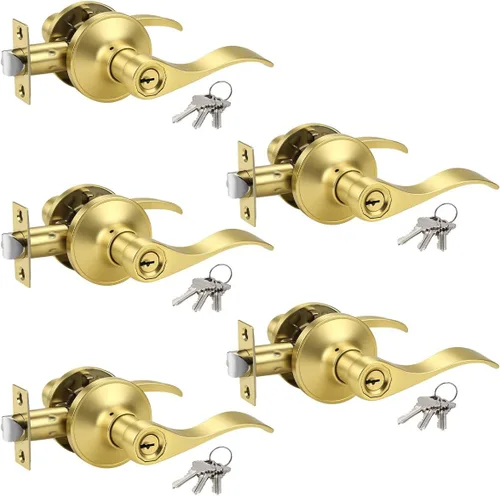 Miniatura 26 de KNOBWELL Paquete de 2 pomos de puerta de bronce, palancas de manija de puerta exterior para puertas delanteras, manija de puerta de entrada de Oil