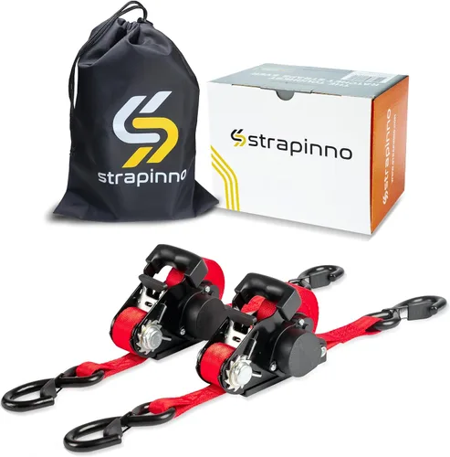 Strapinno Correas de trinquete retráctiles - 2.5 cm x 4.6 m, amarres resistentes de 1,360 kg, ganchos en S con clip de seguridad, fácil