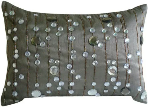 Miniatura 28 de The HomeCentric Funda de almohada lumbar decorativa gris de 12 x 20 pulgadas, encaje de yute y lino, yute, almohada oblonga de lentejuelas hechas a
